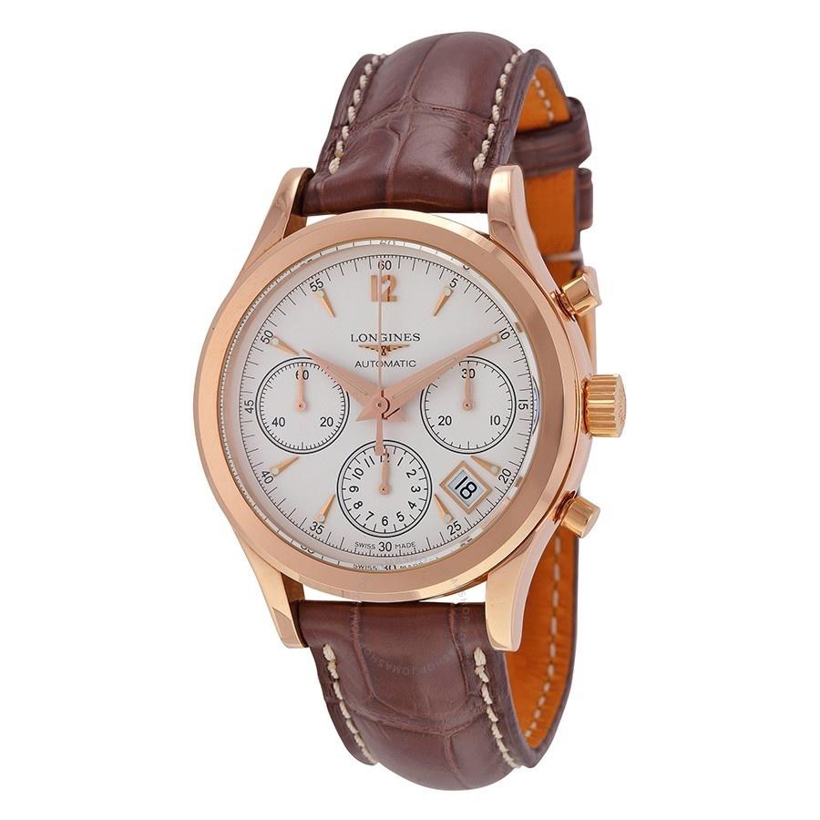 026DAF6C-00CA-71F3-81A1-17BE4A4CA2DB.jpg Longines Men's L27428762 Heritage 18kt Rose Gold Chronograph Automatic Brown Leather Watch - Image 1