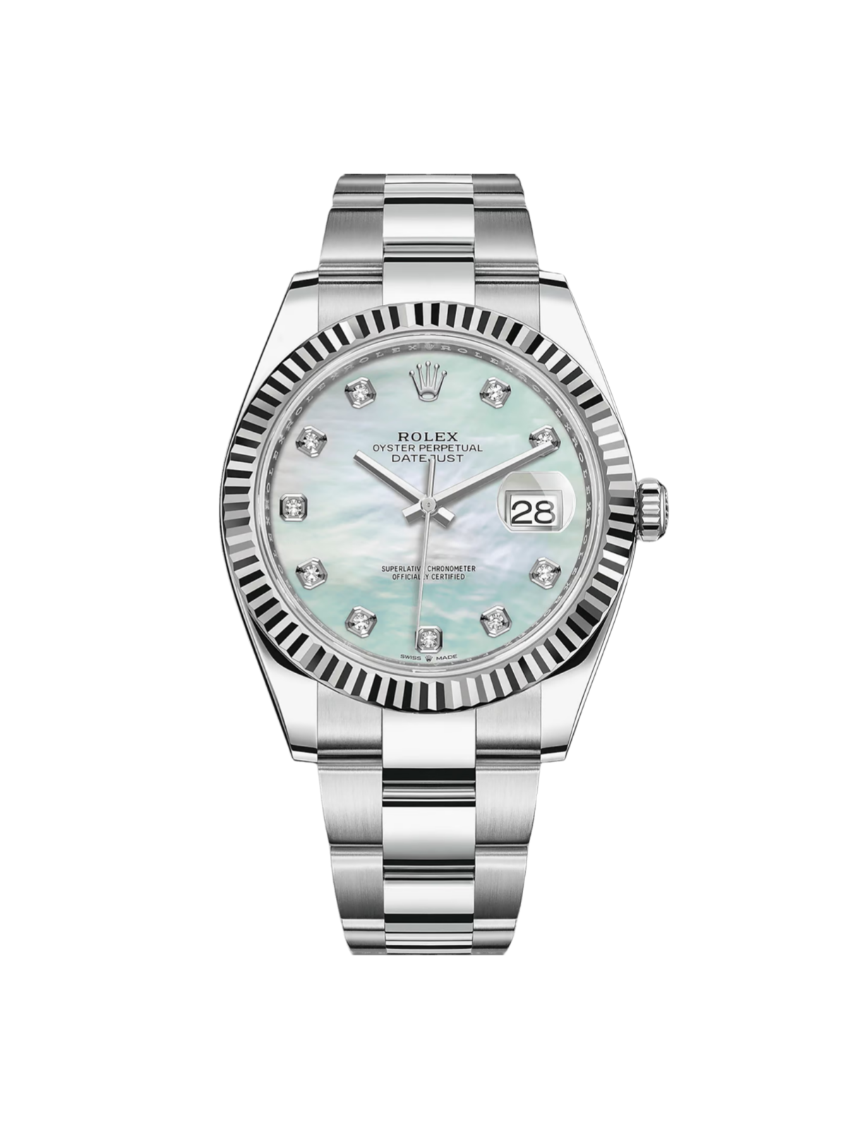0A228866-396B-5F54-7233-4AA3A0942265.png Rolex Datejust 41 Mother of Pearl Diamond Stainless Steel Fluted Oyster - 126334 - Image 1