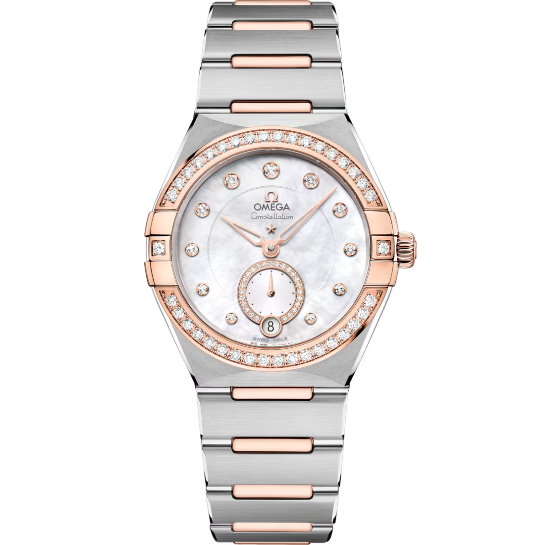 0EA6AF61-A88A-DE06-B150-DC11194C6320.avif Omega Constellation 34mm White Dial with Diamonds Stainless Steel and Sedna™ 18k Rose Gold Bracelet 131.25.34.20.55.001 - Image 1