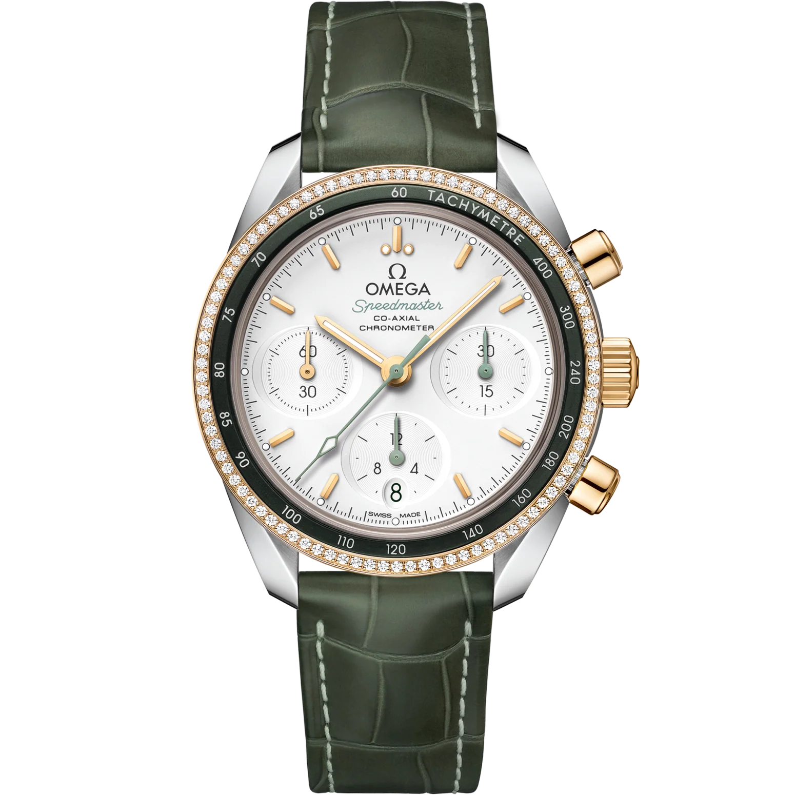 10E41DF8-DA87-37D7-03BE-9ED13D68CA01.png Omega Speedmaster 38 Silver Dial 38mm with Diamonds Stainless Steel 18k Yellow Gold Strap 324.28.38.50.02.001 - Image 1