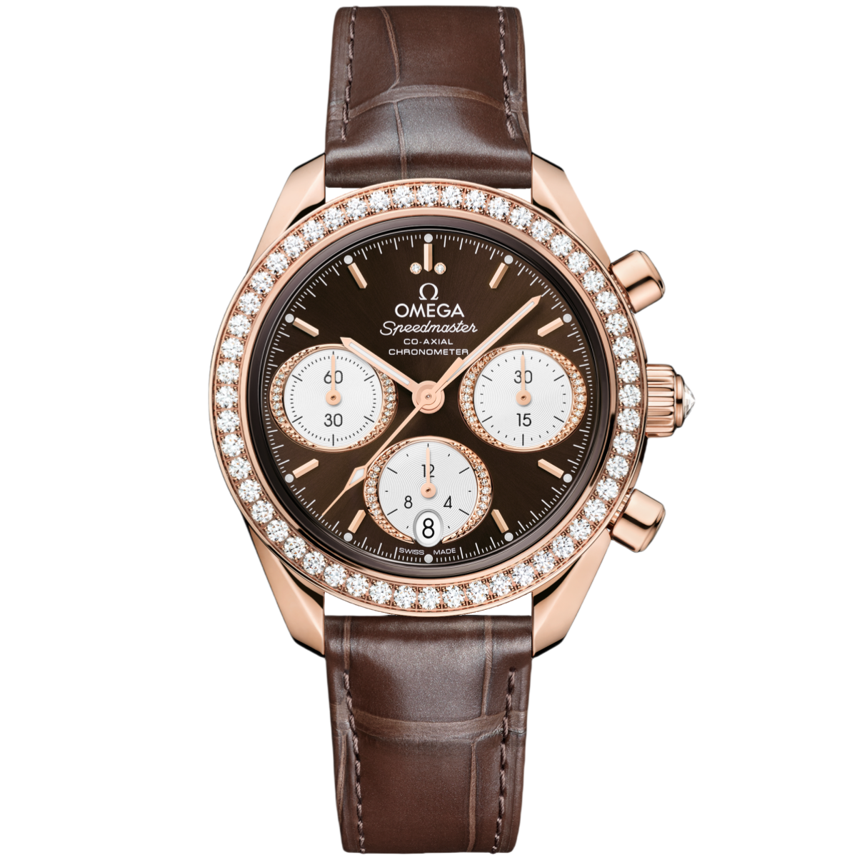 10F3FAF2-D19B-8FD4-6F22-A7A0003EA660.png Omega Speedmaster 38 Brown Dial with 38mm Diamonds Sedna™18k Rose Gold Strap 324.58.38.50.63.001 - Image 1