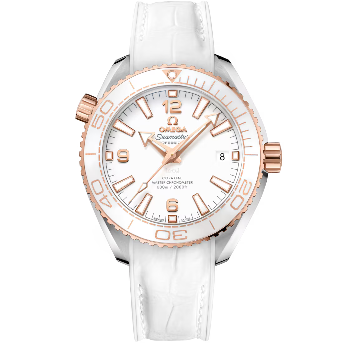 13E9E783-2B71-170F-886D-EA6AF9C83303.avif Omega Seamaster Planet Ocean 600M 39.5mm White Dial Stainless Steel and Sedna™ 18k Rose Gold Strap 215.23.40.20.04.001 - Image 1