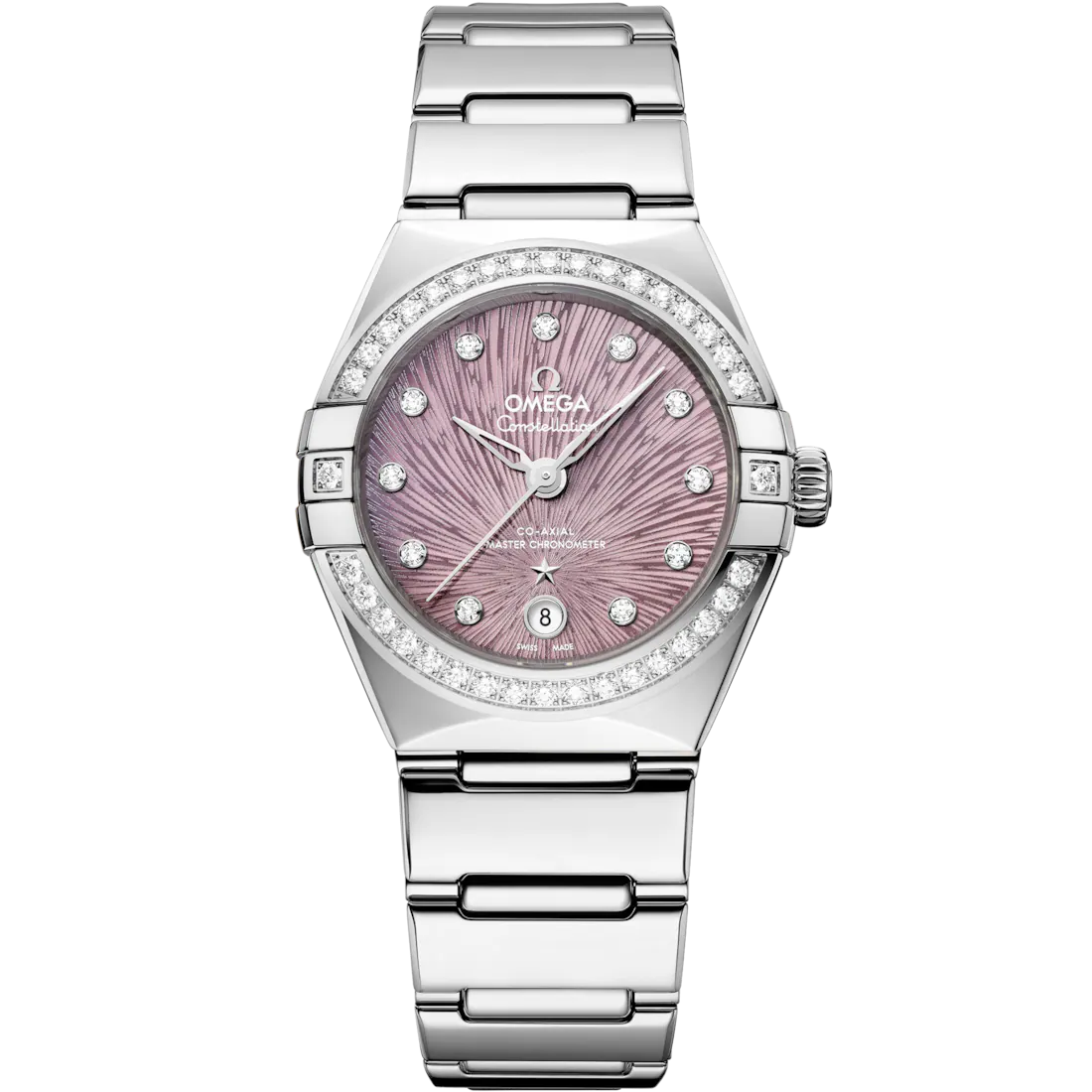 15D972EA-8725-CE62-2B72-5B6C71D284A6.png Omega Constellation - 29mm Steel Case - Diamond Bezel - PVD Lilac Dial - Signature Mono-Rang Bracelet 131.15.29.20.60.001 - Image 1