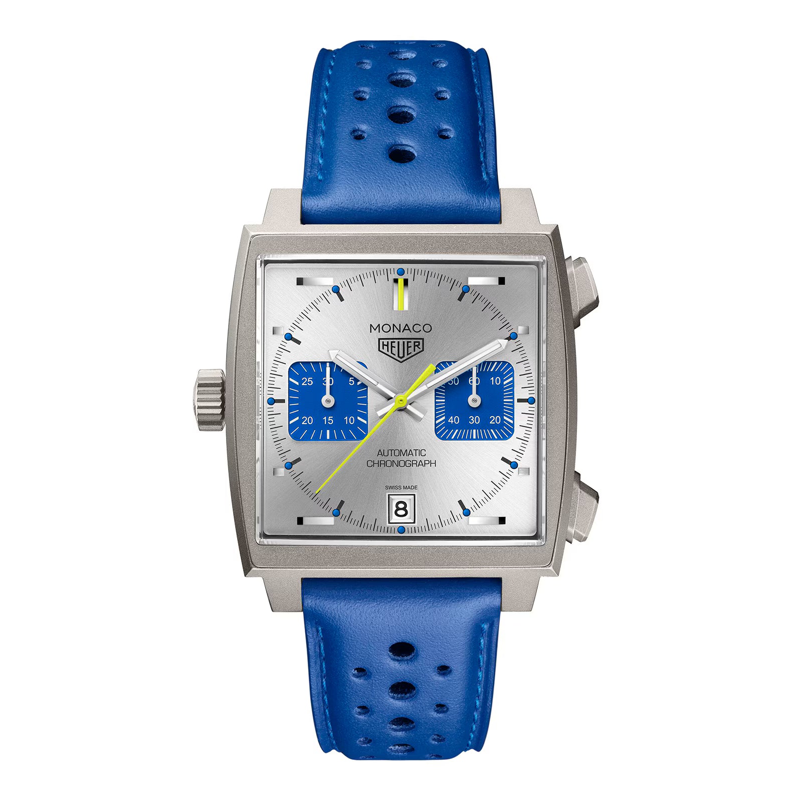 1C20ADFA-B70F-7296-CDD7-C5B4ED5F8F71.avif TAG Heuer Monaco Chronograph Racing Blue Limited Edition 39mm Mens Watch Silver CAW218C.FC6548 - Image 1