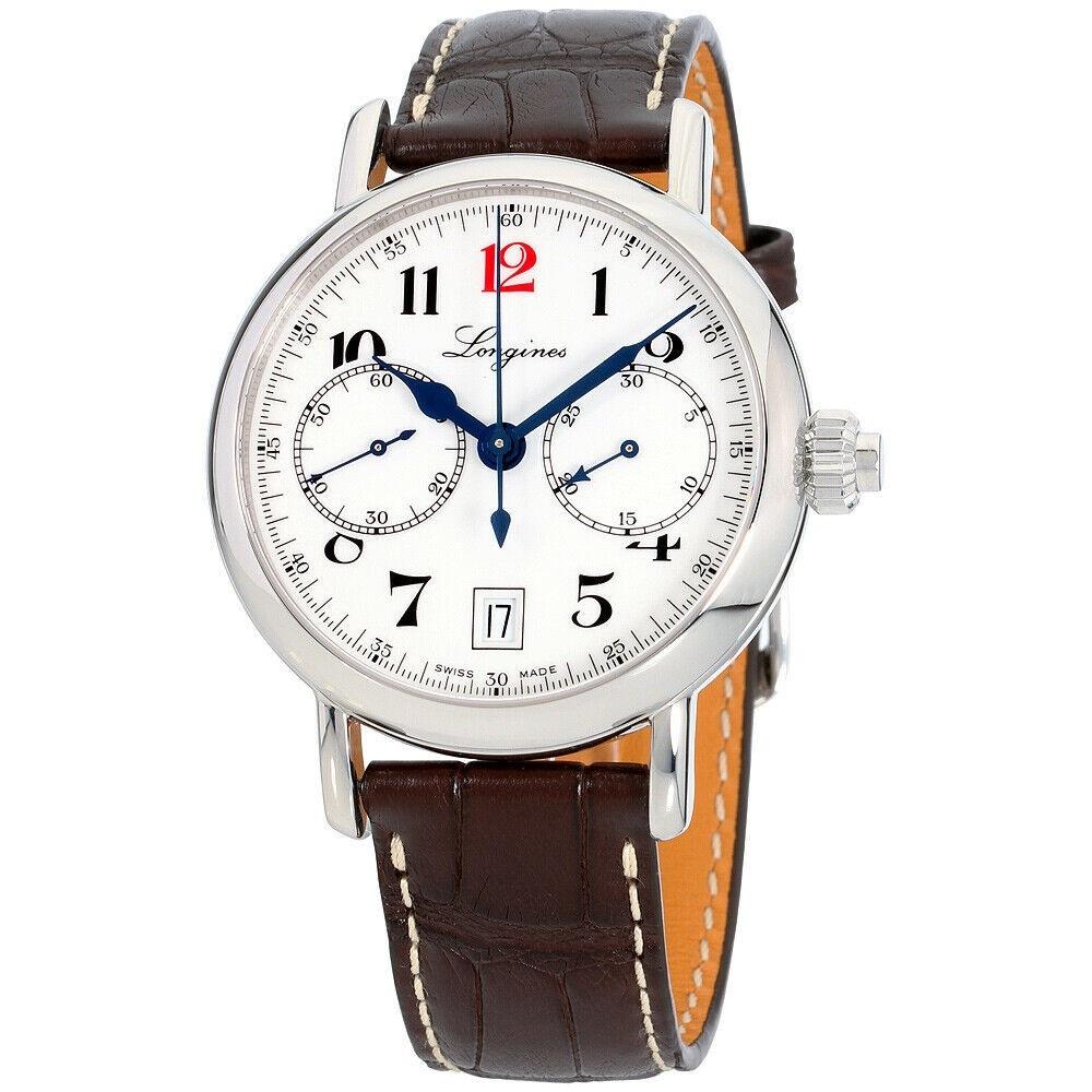 1C2D249C-3D16-BE0C-9C96-076D46796147.jpg Longines Men's L2.775.4.23.3 Heritage Chronograph Brown Leather Watch - Image 1