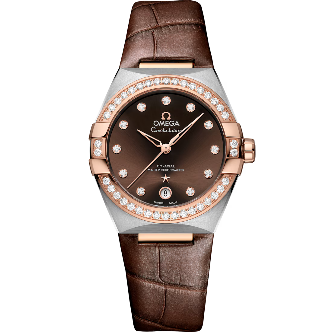 1FA72E6A-B474-313B-DDCC-51C6204E0A99.avif Omega Constellation 36mm Brown Dial with Diamonds Stainless Steel and Sedna™ 18k Rose Gold Strap 131.28.36.20.63.001 - Image 1