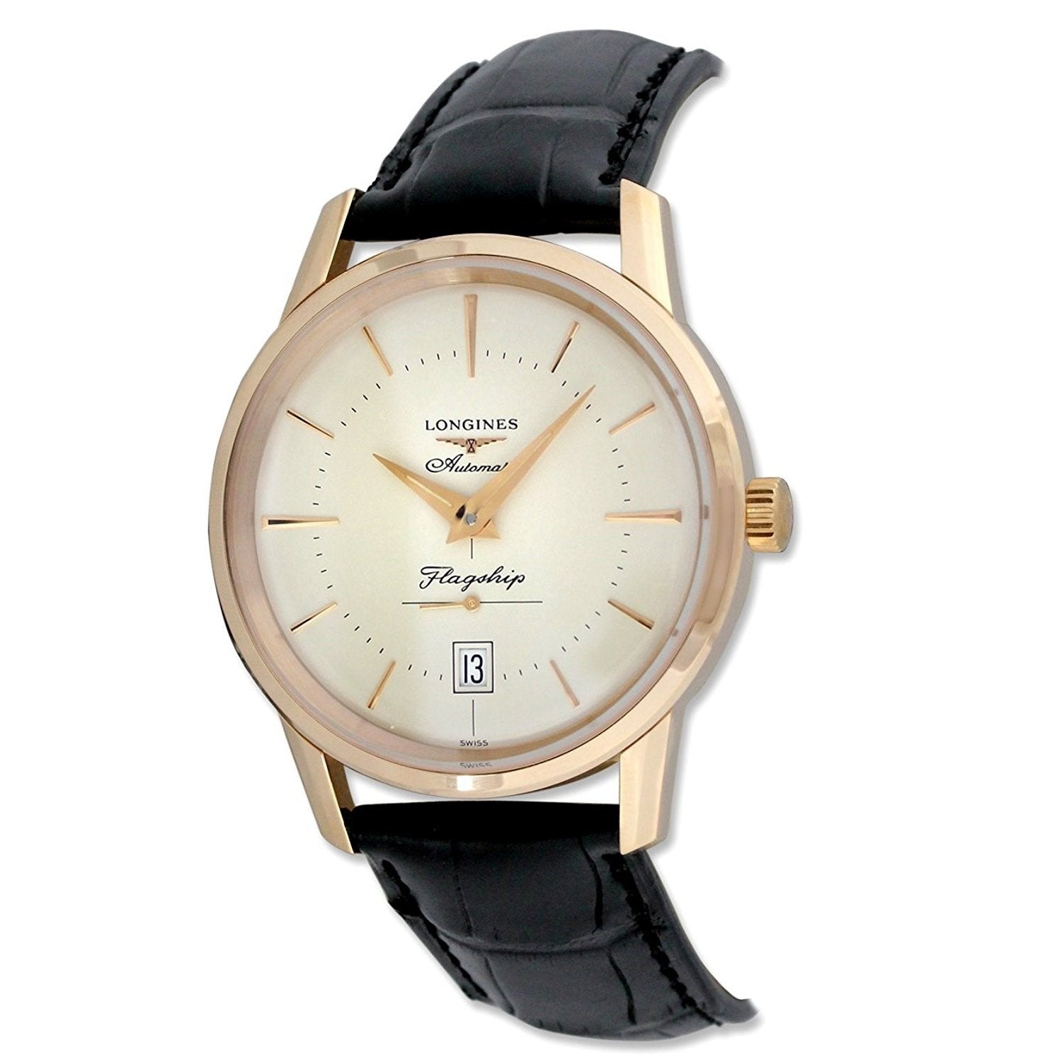 269A0F86-1FB7-0544-7D26-F4340E0E666B.jpg Longines Men's L47958782 18kt Rose Gold Automatic Black Leather Watch - Image 1
