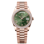 Rolex   President 40mm Everose Gold Olive Green Roman Dial Diamond Bezel - 228345RBR