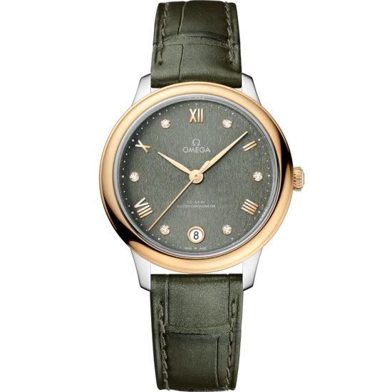 290D65E9-3592-90A4-460F-043D1993E05D.png Omega De Ville Prestige 34mm Green Dial with Diamonds Stainless Steel and 18k Yellow Gold Strap 434.23.34.20.60.001 - Image 1