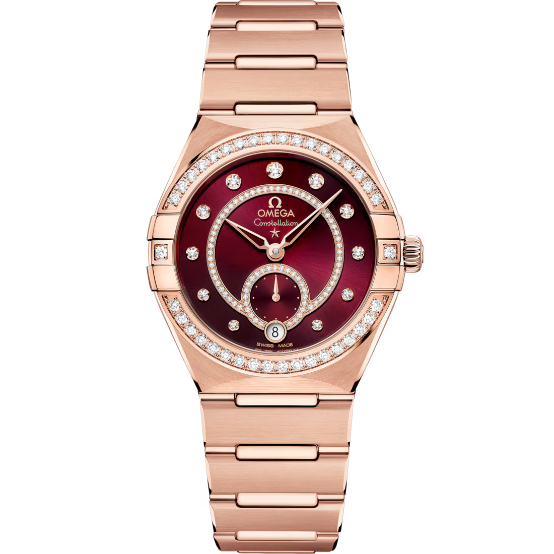 2A52C469-6D45-959B-1C6D-5777F99F109E.avif Omega Constellation 34mm Red Dial with Diamonds Sedna™ 18k Rose Gold Bracelet 131.55.34.20.61.001 - Image 1