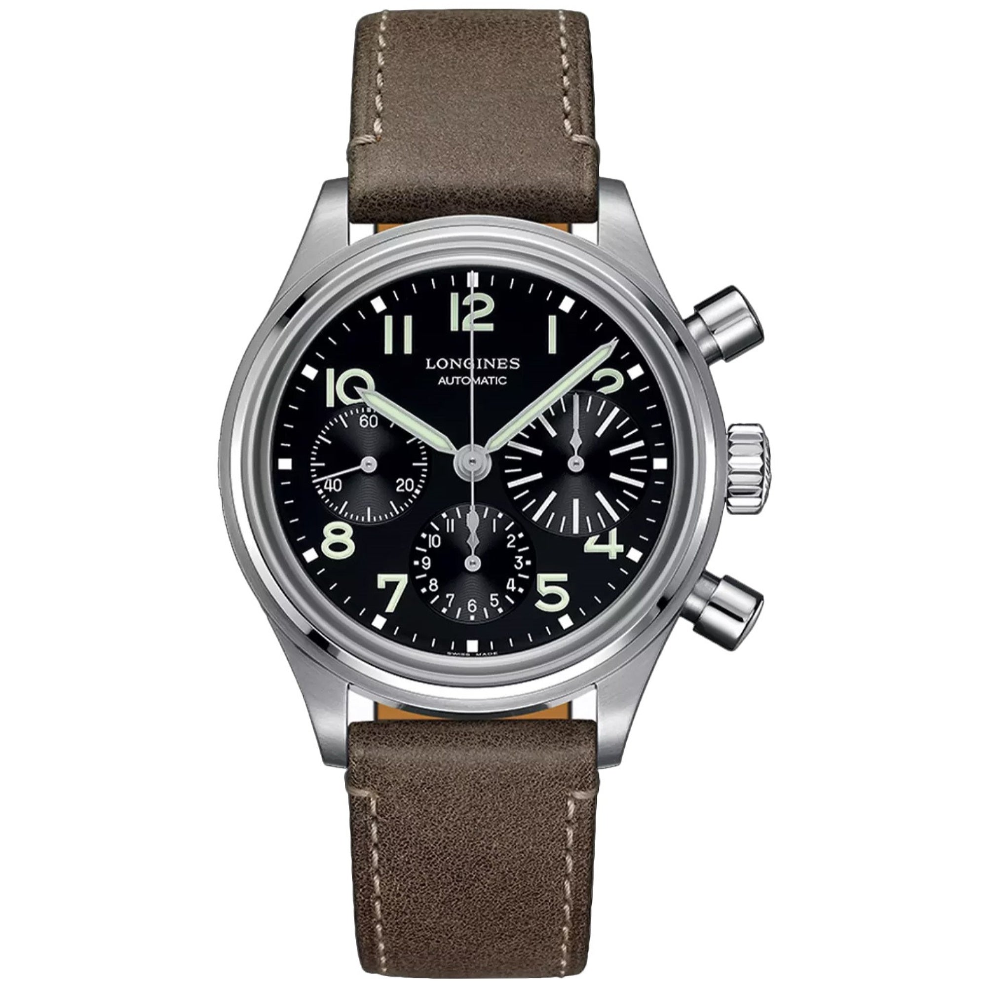 2C71074C-31DD-8A36-DD2F-974FE249371F.jpg Longines Men's L2.816.4.53.2 Heritage Chronograph Brown Leather Watch - Image 1