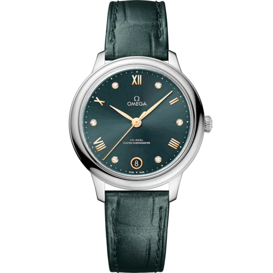 2D17B1B1-764C-31B3-088C-54417DE3DAEE.png Omega De Ville Prestige 34mm Green Dial with Diamonds Stainless Steel Strap 434.13.34.20.60.001 - Image 1