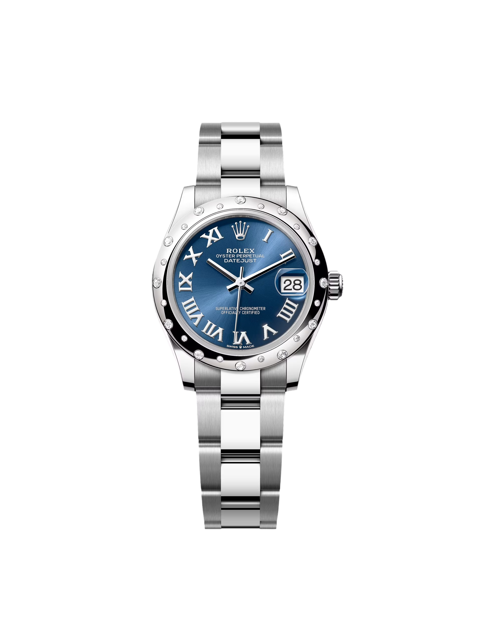 320D5034-3EFD-E792-5CBF-3659BE218C02.png Rolex Datejust m278344-0035/0036 Bright Blue Dial 31mm Domed Diamond Oyster Watch - Image 1