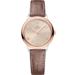 Omega De Ville Prestige Quartz 27.5mm Linen Diamond Dial Taupe Leather Strap Women's Watch 434.23.28.60.59.001
