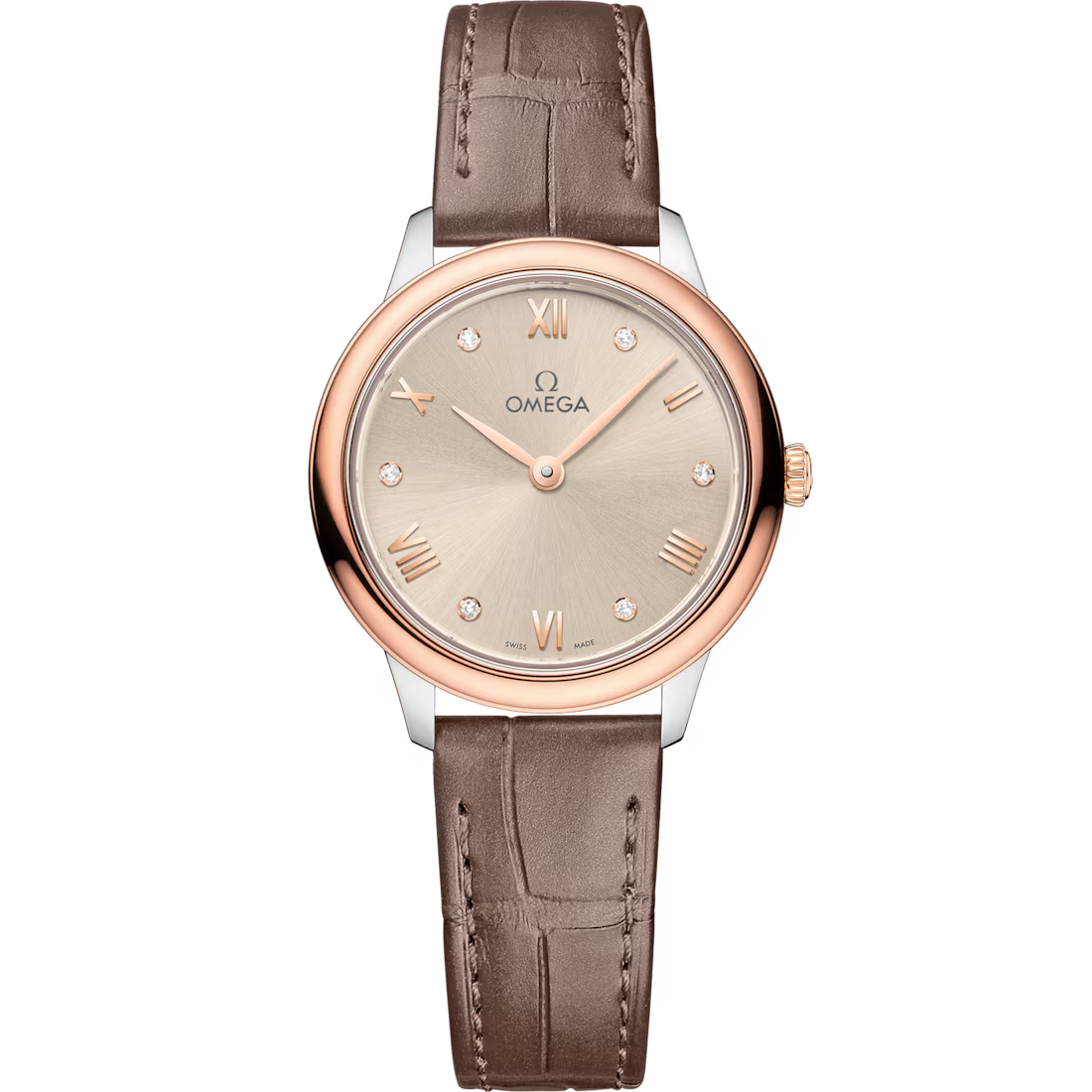 33F00673-3BE0-B182-05B2-F194287F0629.avif Omega De Ville Prestige Quartz 27.5mm Linen Diamond Dial Taupe Leather Strap Women's Watch 434.23.28.60.59.001 - Image 1