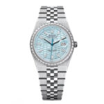 Rolex Land-Dweller 127286TBR-0001 Blue Honeycomb Dial Diamond Platinum Jubilee Bracelet 36mm
