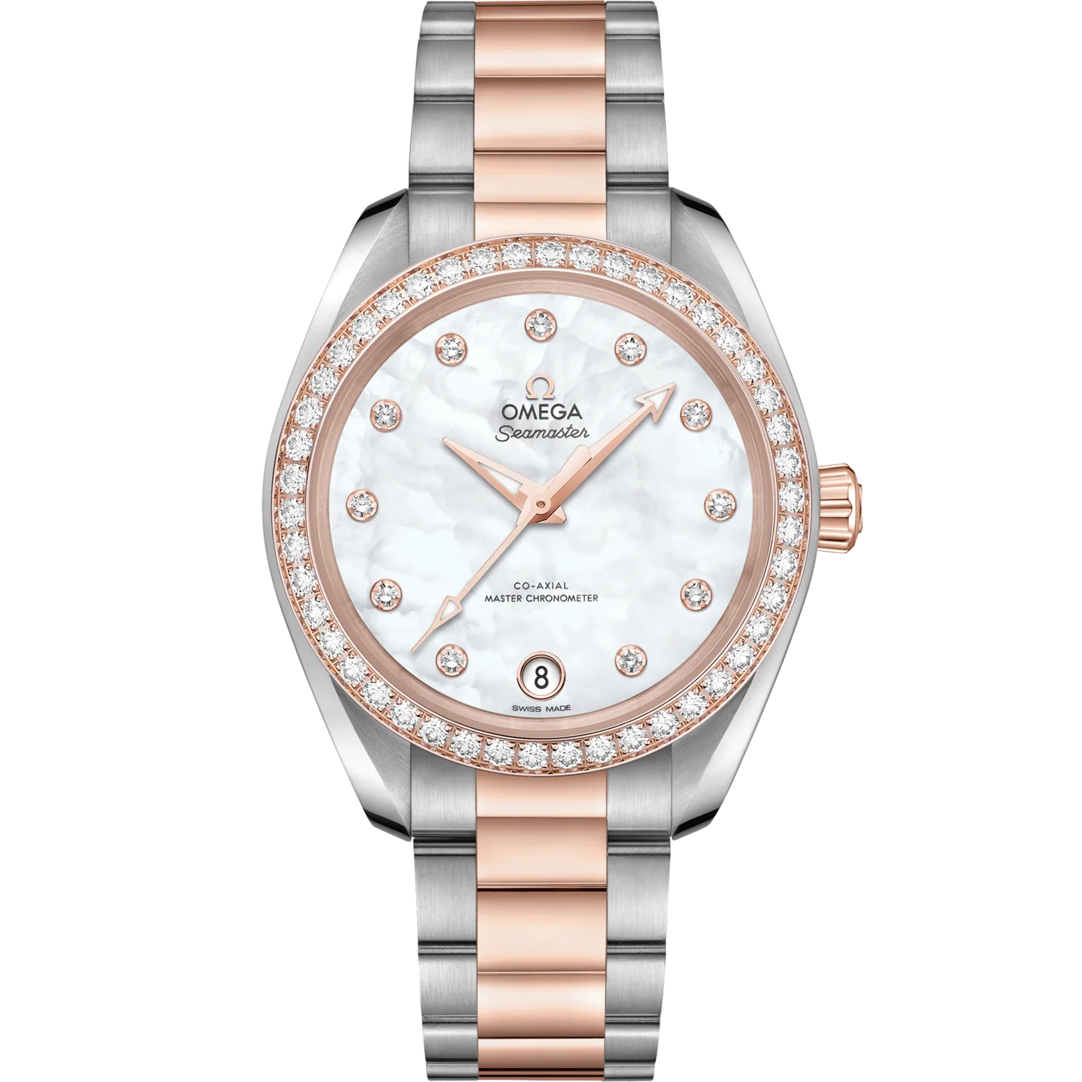 3B761E52-8E2D-B50F-A739-E831C4B26674.png Omega Seamaster Aqua Terra 150M 34 mm White Dial with Diamonds Stainless Steel and Sedna™ 18k Rose Gold Bracelet 220.25.34.20.55.001 - Image 1