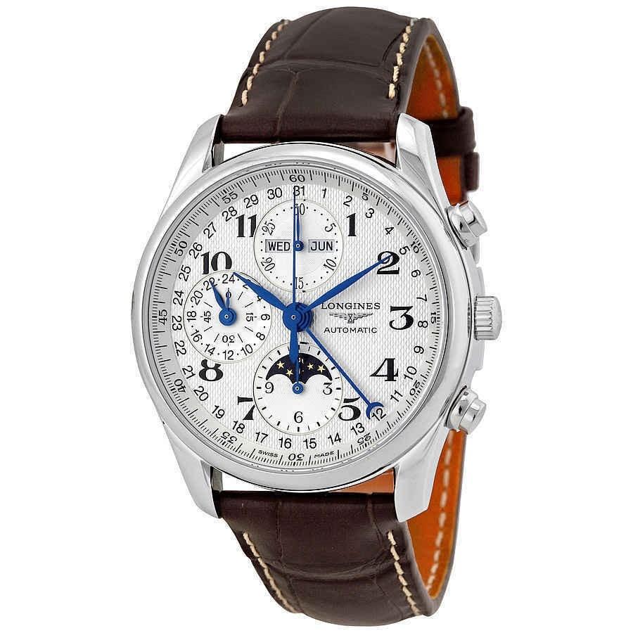 3D072C8B-07FA-D432-6E5C-4E3B2A7BE74D.jpg Longines Men's L2.673.4.78.3 Master Collection Complete Calendar Date Scale Around the Outer Rim,Chronograph Brown Leather Watch - Image 1
