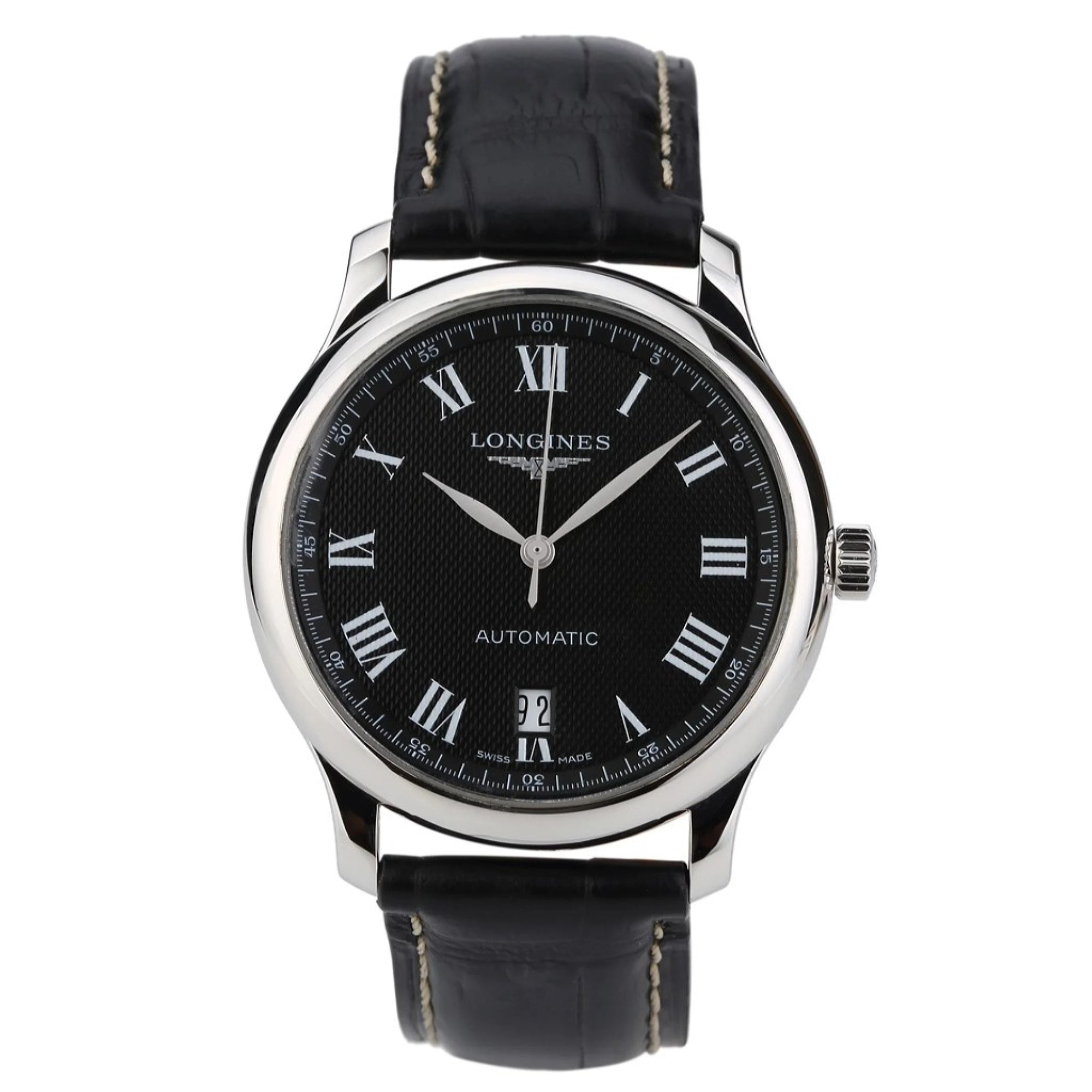 3D445278-3A00-79C2-6481-9E40BAF1EE6E.jpg Longines Men's L2.628.4.51.7 Master Collection Black Leather Watch - Image 1