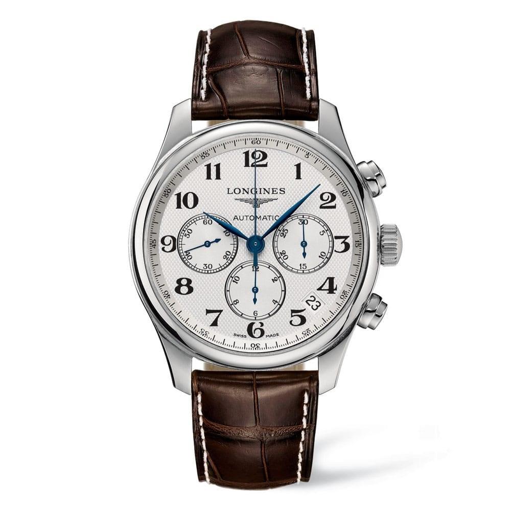 3E54B374-9226-2A1D-D67C-642C3409961B.jpg Longines Men's L2.693.4.78.3 Master Chronograph Brown Leather Watch - Image 1