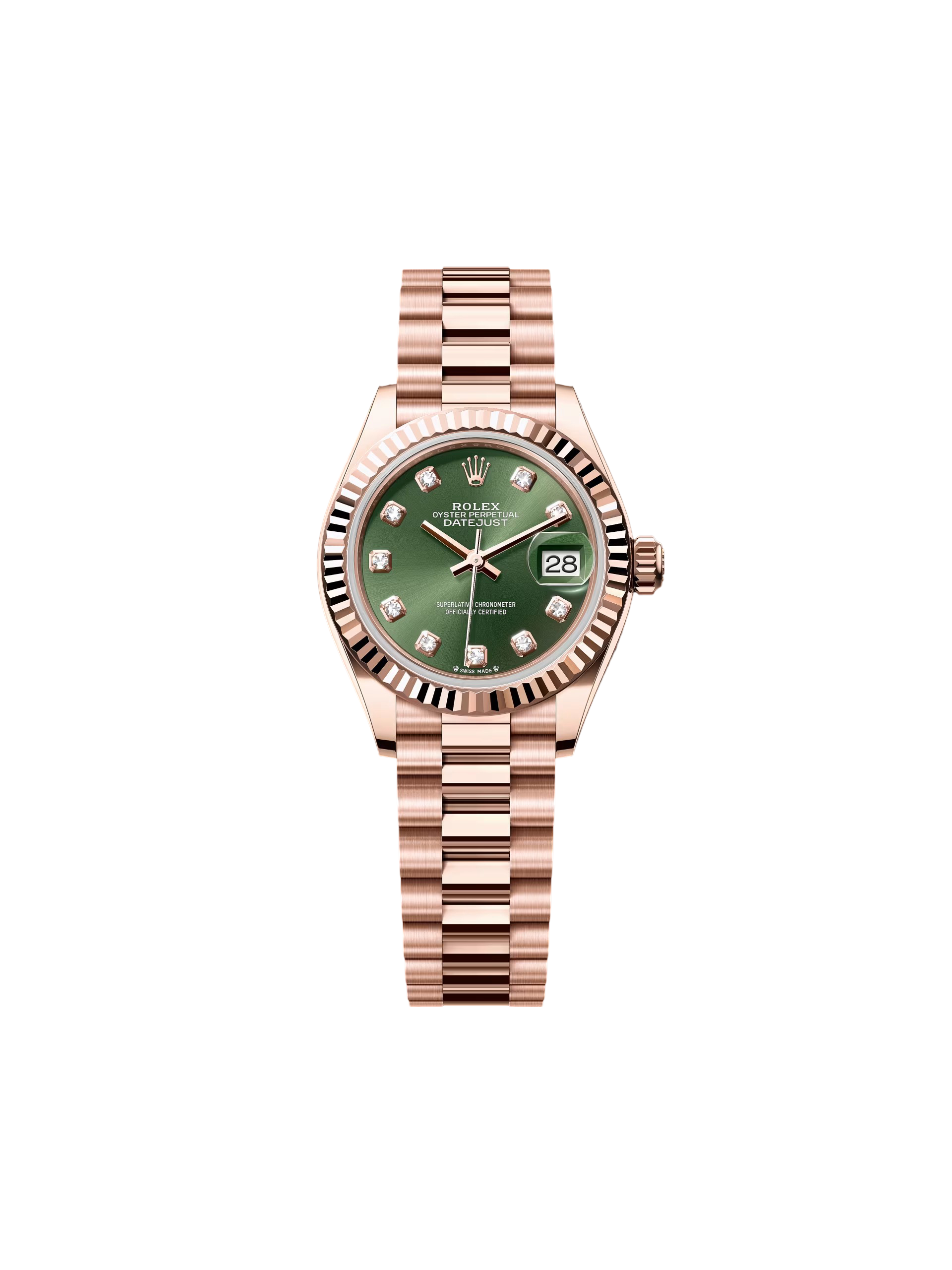 3E7275AB-DA12-6B9D-D853-25A709969C3D.png Rolex Lady-Datejust 28mm 279175 Green Diamond-Set Dial President Everose Gold - Image 1