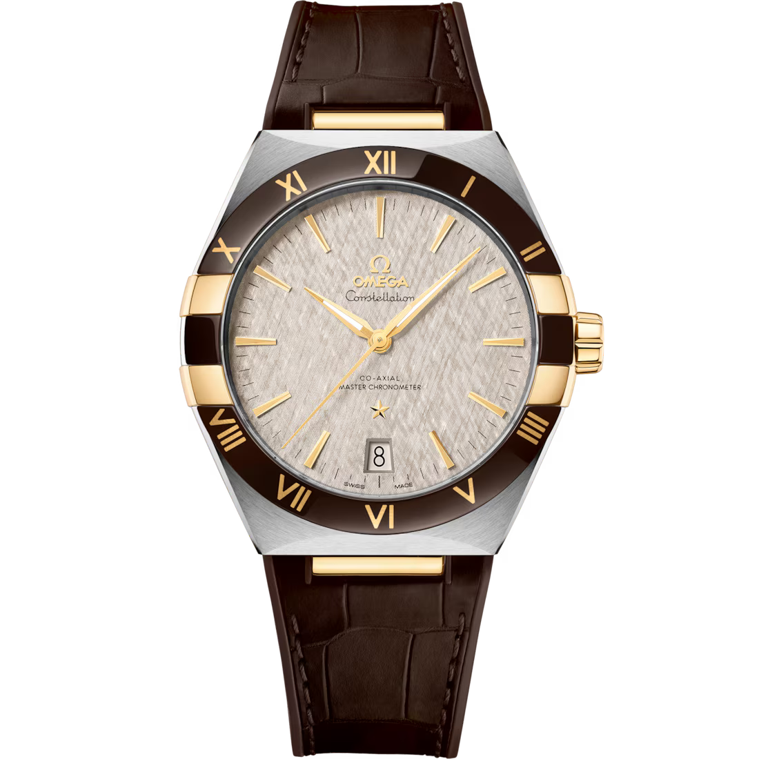 3E7AD6EC-CF8E-9D89-8BA0-69B24673DCEF.avif OMEGA Constellation 41mm, steel ‑ yellow gold on Leather strap 131.23.41.21.06.002 - Image 1