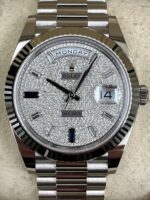 Rolex  Day-Date President 40mm White Gold Pave Diamond Sapphire Dial - 228239 - Image 8