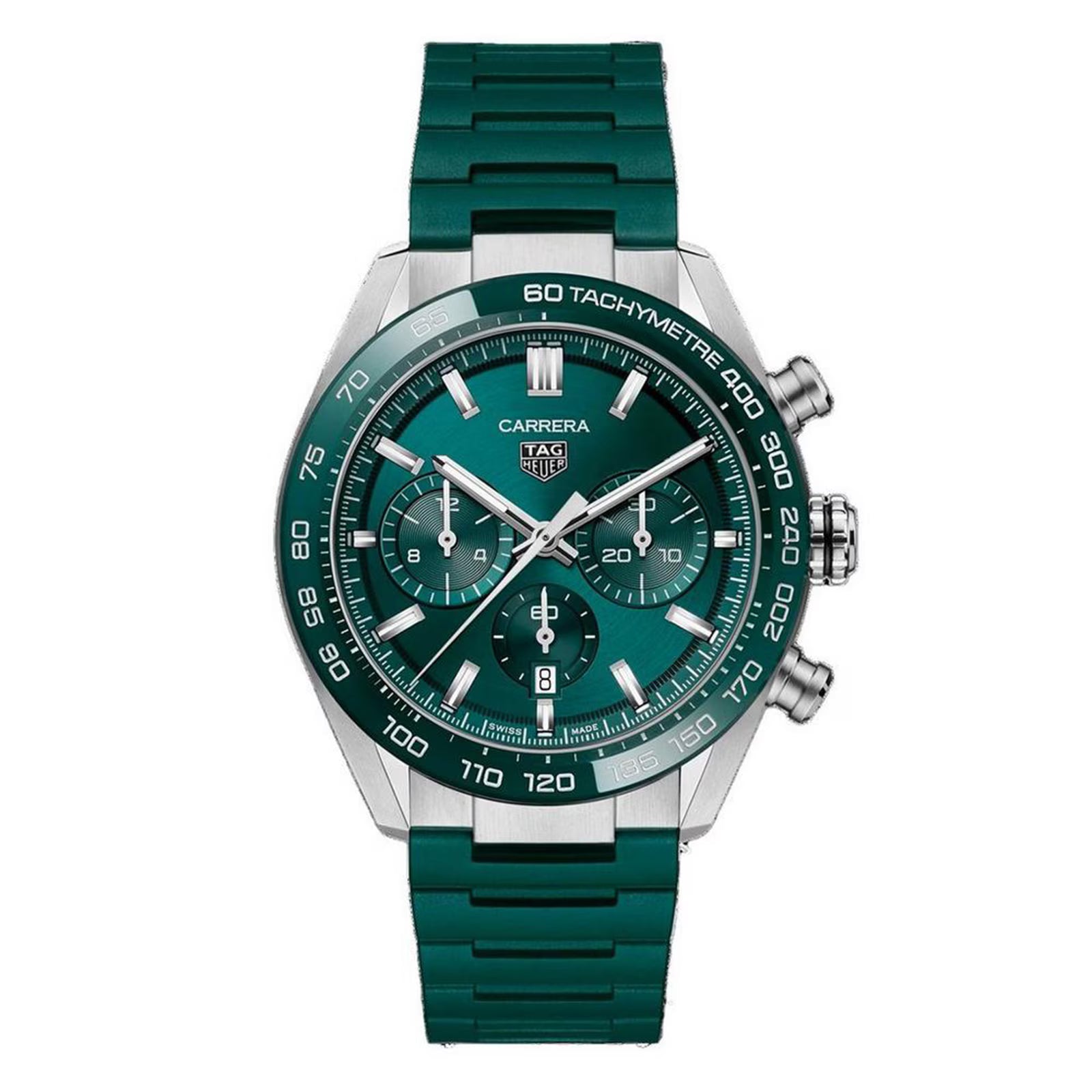 49ED14D5-ED6E-D481-D5E2-F2B82A4C0B96.avif TAG Heuer Carrera Chronograph 44mm Mens Watch Green Rubber CBN2A1N.FT6238 - Image 1