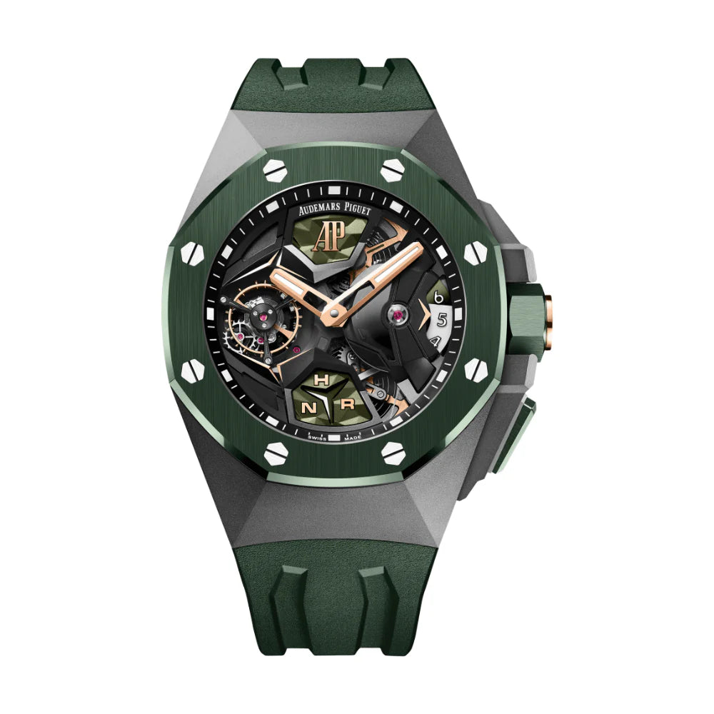 4A89E348-9FDF-7CF7-9723-001B94C37E91.jpg Audemars Piguet Royal Oak Concept 44mm 26589IO.OO.D056CA.01 Flying Tourbillon GMT Titanium Green Ceramic - Image 1