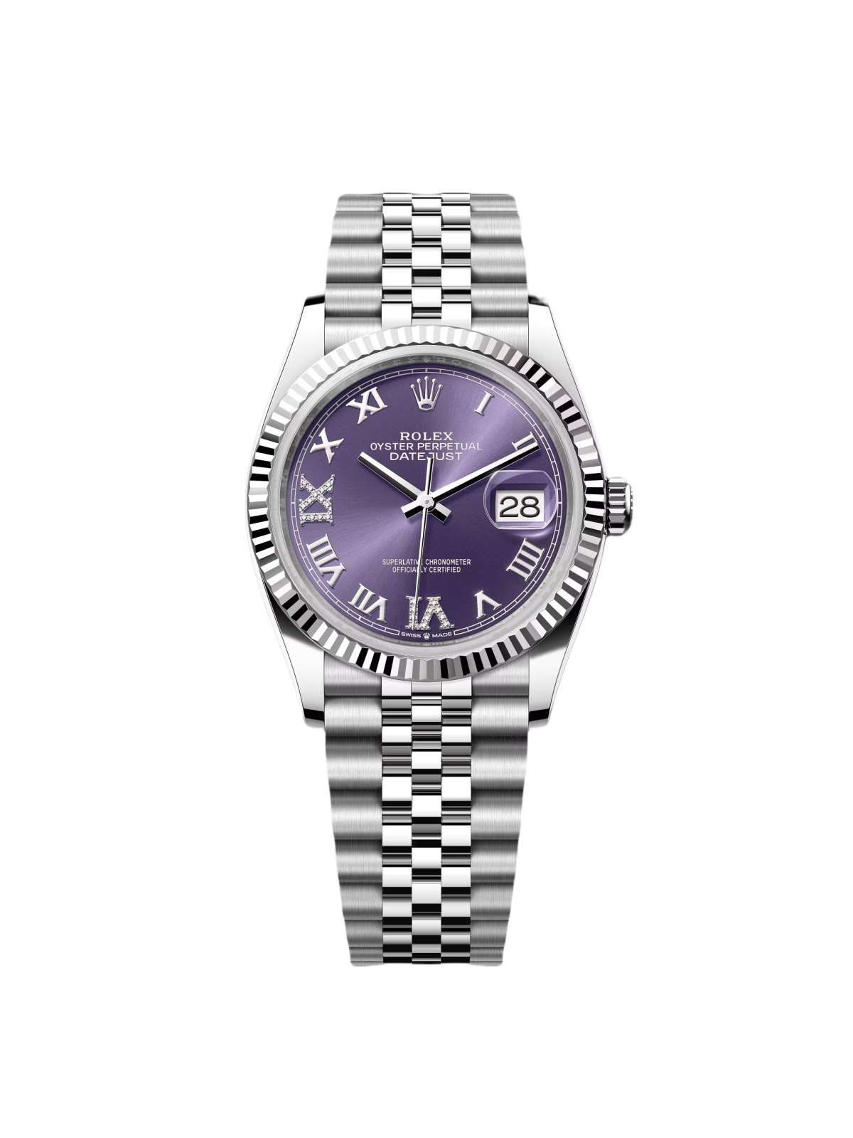 4A98B5D5-FFA6-CC92-688B-1B036482899D.png Rolex Datejust 36mm 126234 Datejust Aubergine Purple Diamond Roman Oyster Stainless Steel - Image 1