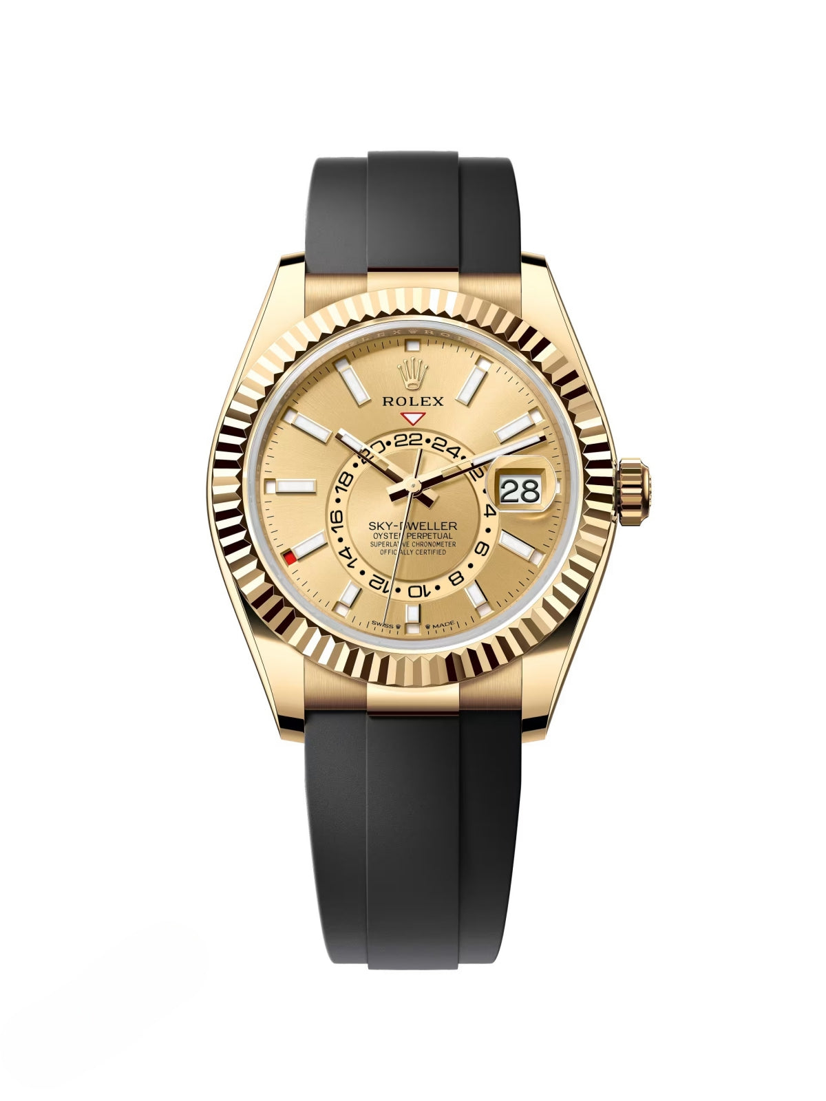 4B14C819-10AA-1155-7651-A572C188B5DD.jpg Rolex Sky-Dweller 42mm 336238-0001 Yellow Gold Champagne Dial Oysterflex - Image 1