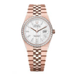Rolex Land-Dweller 127285TBR-0002 White Honeycomb Dial Diamond Everose Jubilee Bracelet 36mm