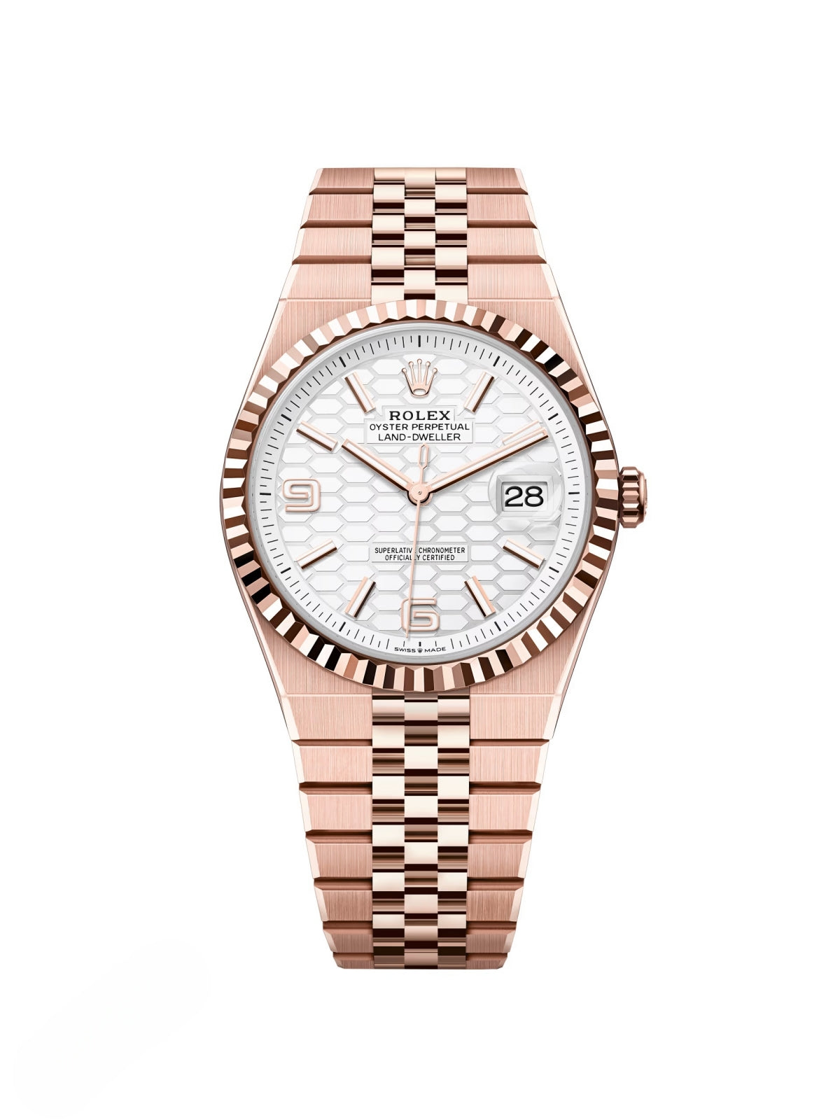 4E3ADFDB-174D-3ADE-D574-1B45B0C8C827.jpg Rolex Land-Dweller 127335-0001 White Honeycomb Dial Everose Jubilee Bracelet 40mm - Image 1