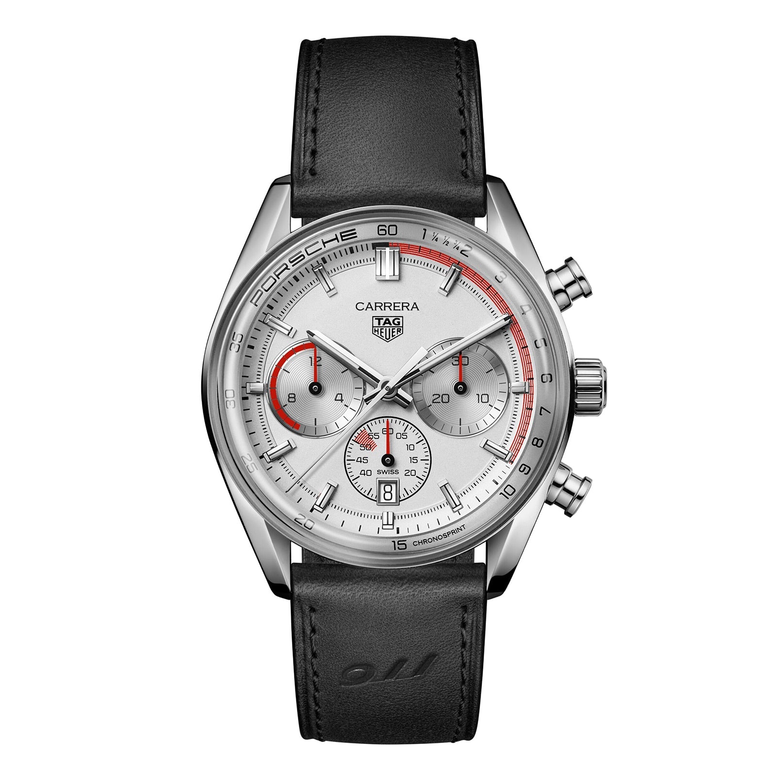 50485228-68CA-2EB2-C857-D5902750246B.jpg TAG Heuer Carrera Chronosprint X Porsche Special Edition 42mm Mens Watch Silver CBS2011.FC6529 - Image 1