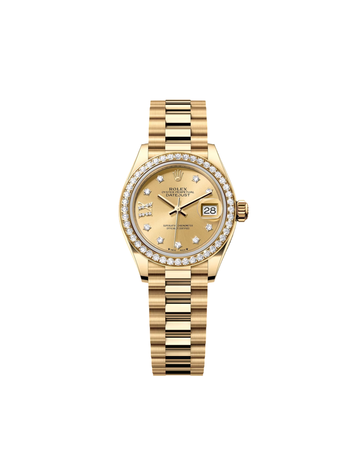 5141CF74-24C8-FA25-41F1-B3CF818F9B24.png Rolex Lady-Datejust 28mm 279138RBR Champagne Diamond Dial and Diamond Bezel Yellow Gold Bracelet - Image 1