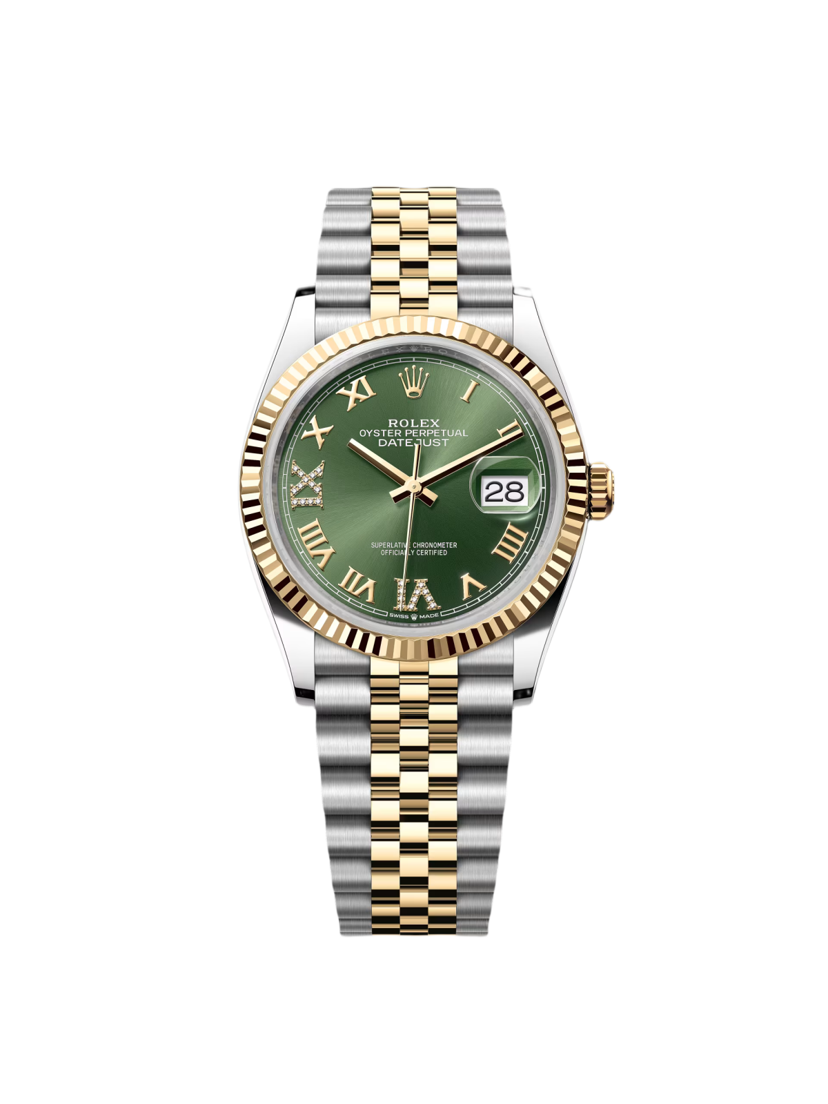 51CDE335-408A-75A5-4A7A-CB77714D4AEA_4bf02dd5-b845-47ad-a884-73a444de898d.png Rolex Datejust 36mm 126233 Olive-green Roman Diamond Dial Two-Tone Jubilee Bracelet - Image 1