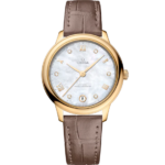 Omega De Ville Prestige 34 mm White Dial with Diamonds 18k Yellow Gold Strap 434.53.34.20.55.002