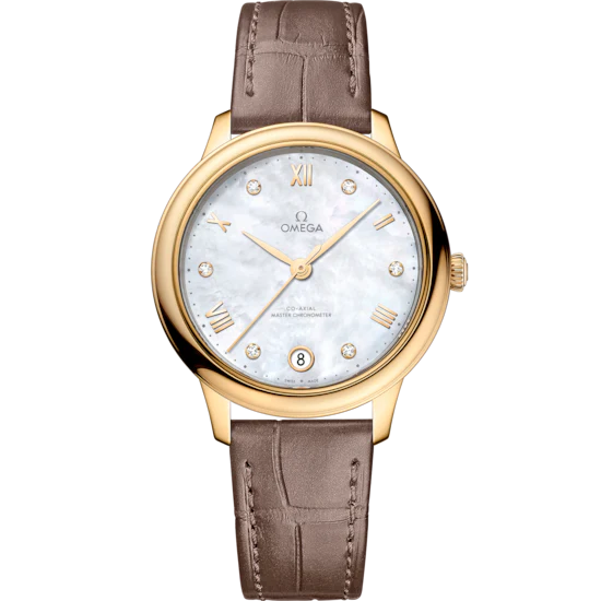 51F5B9BF-4EA2-4906-D86F-B9E69296366F.png Omega De Ville Prestige 34 mm White Dial with Diamonds 18k Yellow Gold Strap 434.53.34.20.55.002 - Image 1