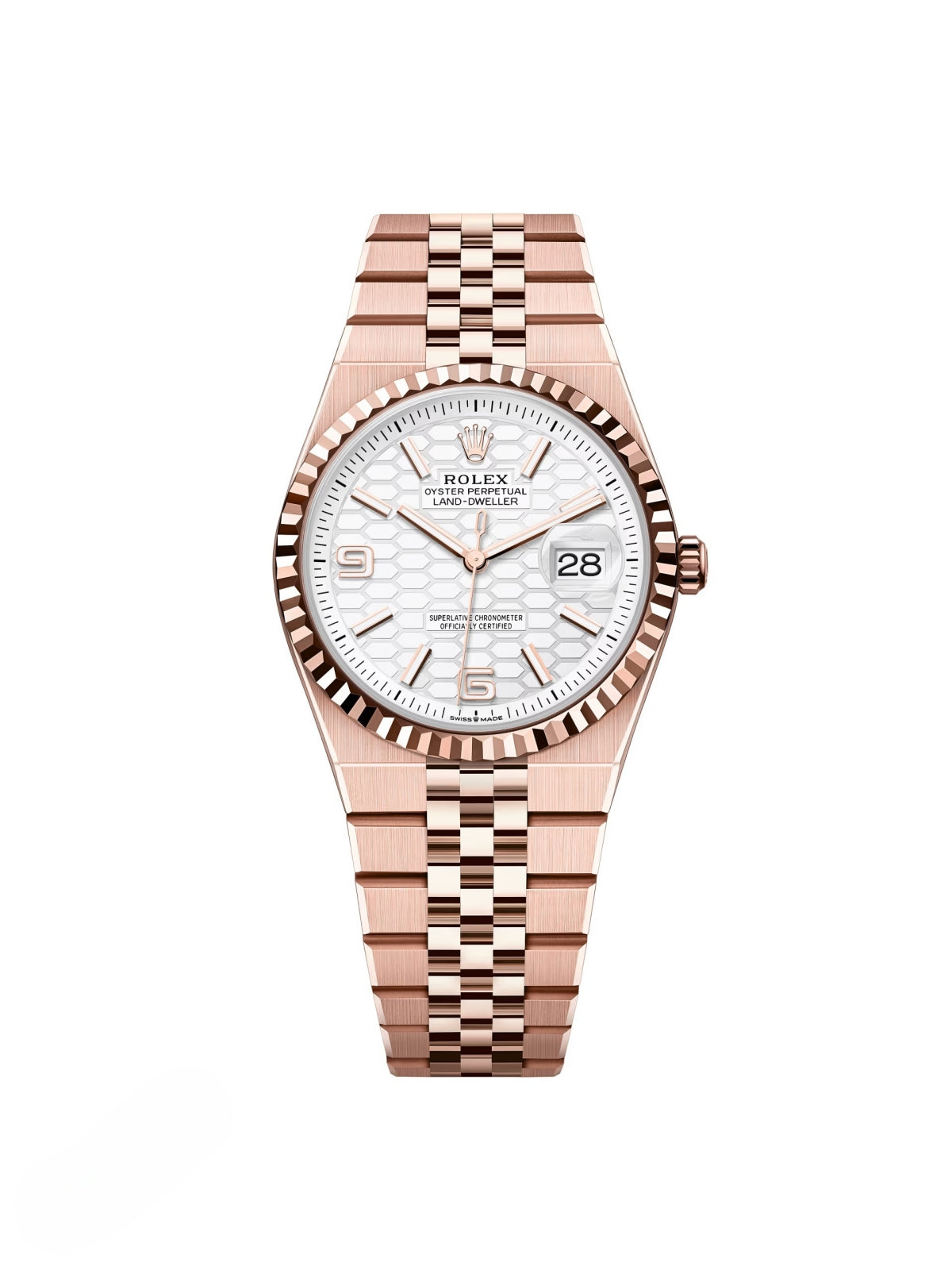 54619A86-88D1-E7E6-77D9-5DE0C427FEE2.jpg Rolex Land-Dweller 127235-0001 White Honeycomb Dial Everose Jubilee Bracelet 36mm - Image 1
