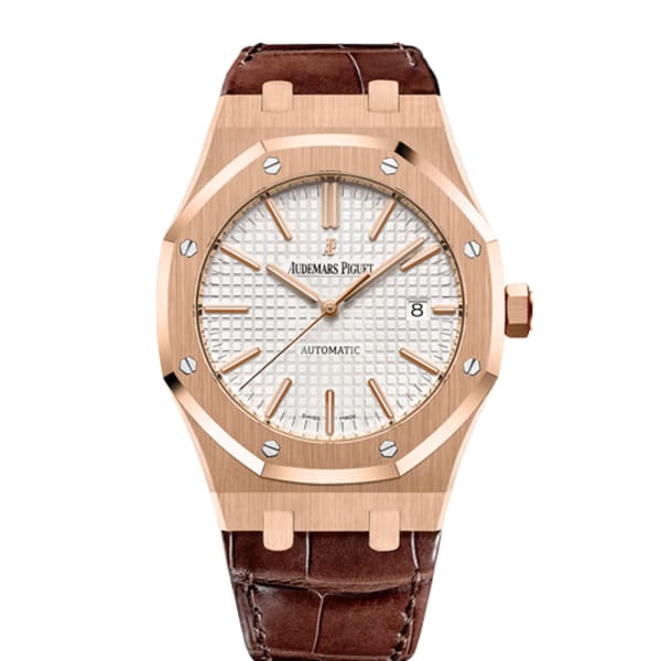 58C1ED43-CCF2-3192-AA3A-321827E33740.jpg Audemars Piguet Royal Oak Selfwinding Silver-toned dial 41mm Rose Gold Leather Strap Watch - Image 1