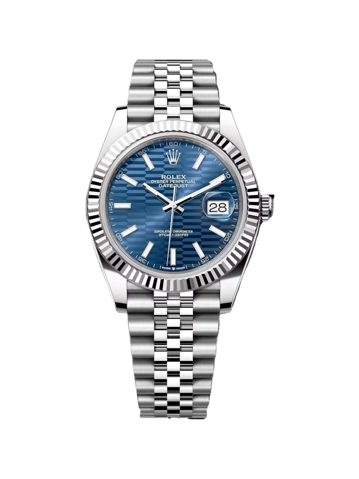 5D5384E7-7FDF-CC20-EF90-D79754B24851.png Rolex Datejust 41mm Blue Fluted Motif Index Dial Jubilee Bracelet Watch - 126334 - Image 1