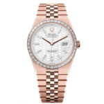 Rolex Land-Dweller 127385TBR-0003 White Honeycomb Dial Diamond Everose Jubilee Bracelet 40mm