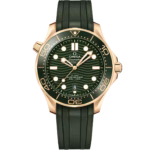 Omega Seamaster Diver 300m 42mm Moonshine Gold Green Dial Rubber Strap 210.62.42.20.10.001