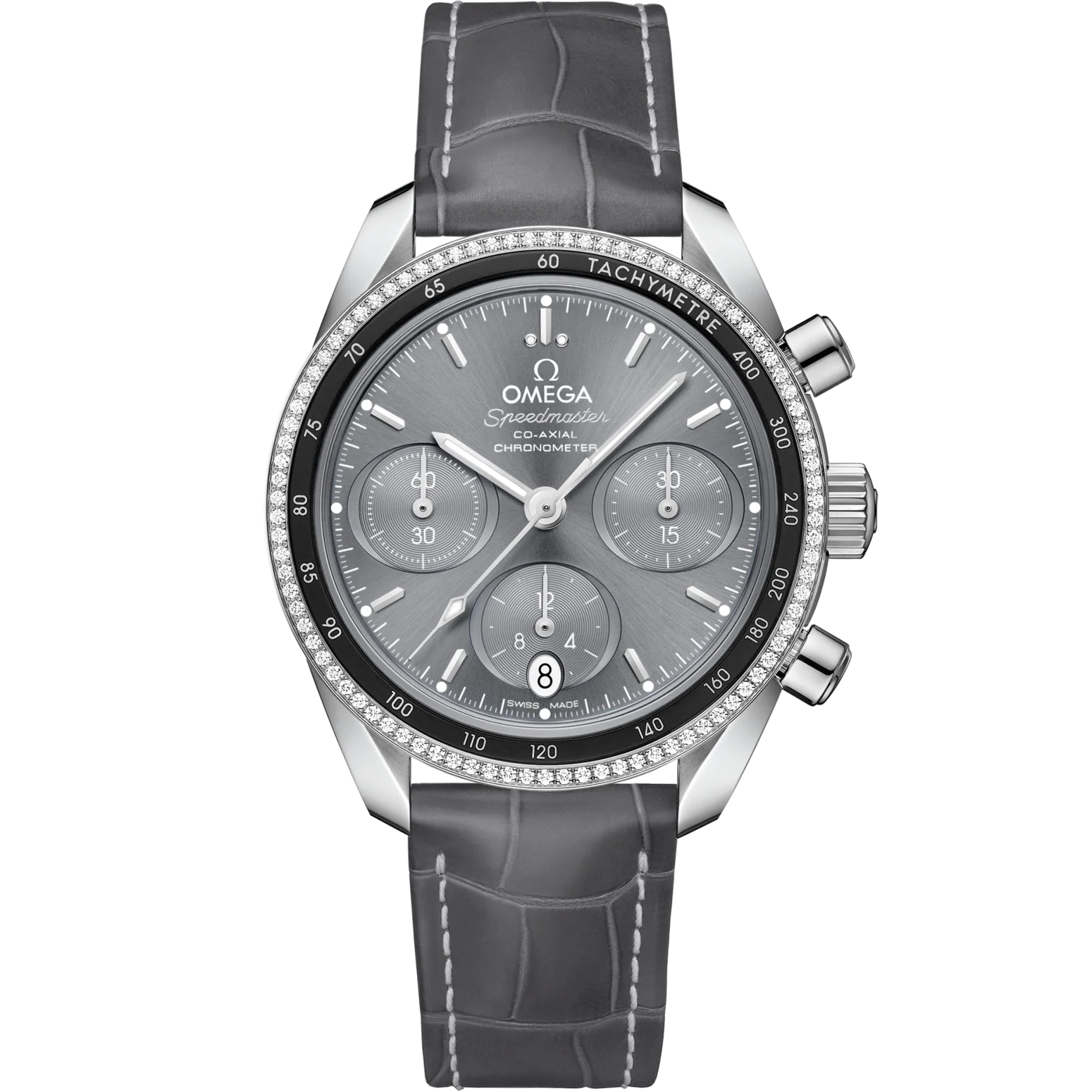 6505FBC0-7531-5422-78BF-E0369E21E0B0.png Omega Speedmaster 38 Grey Dial 38mm with Diamonds Stainless Steel Strap 324.38.38.50.06.001 - Image 1