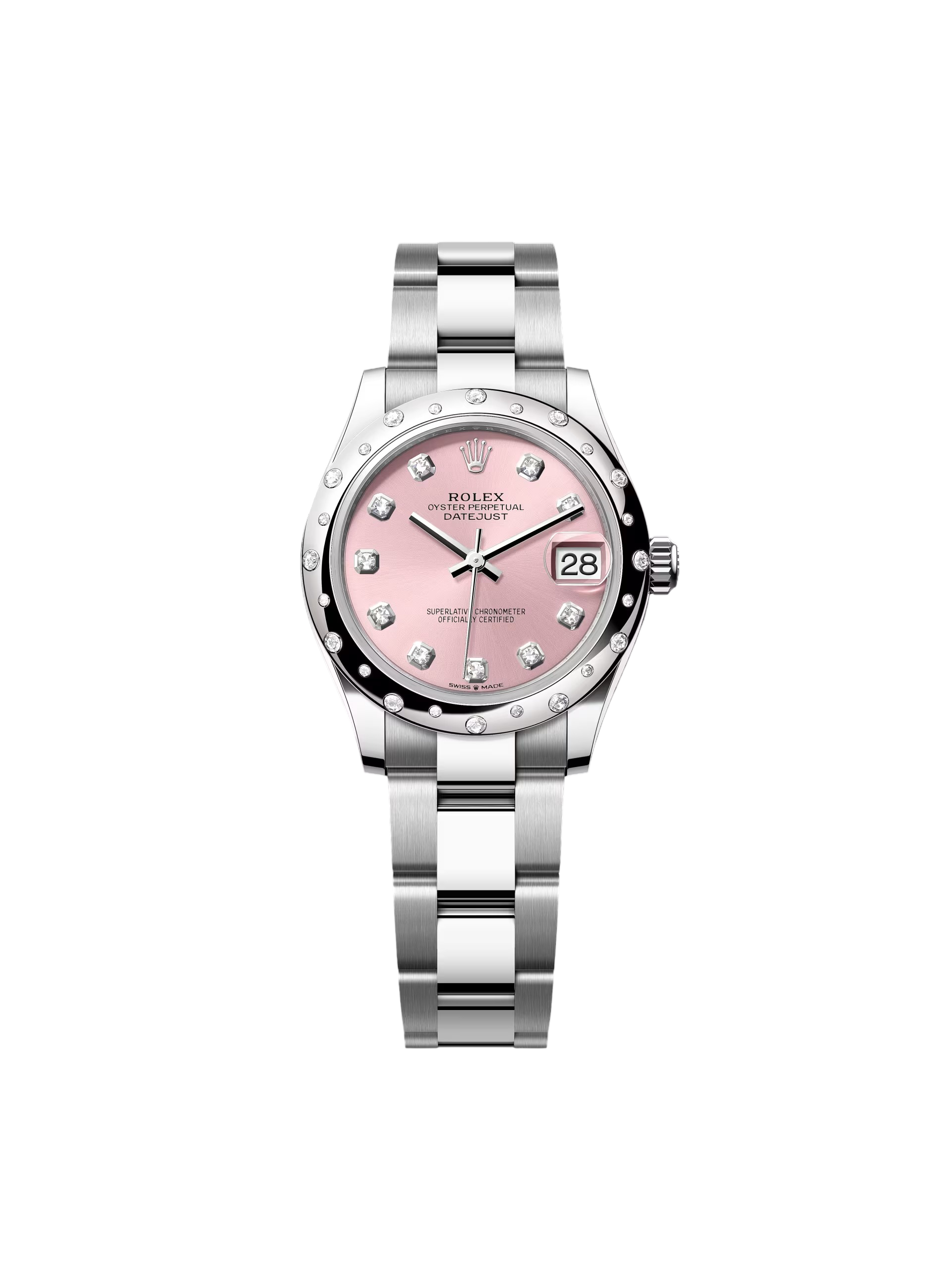 6819E80C-5B3E-04D0-8768-3EE27CD478CF.png Rolex Datejust m278344-0033/0034 Pink Dial 31mm Domed Diamond Oyster Watch - Image 1
