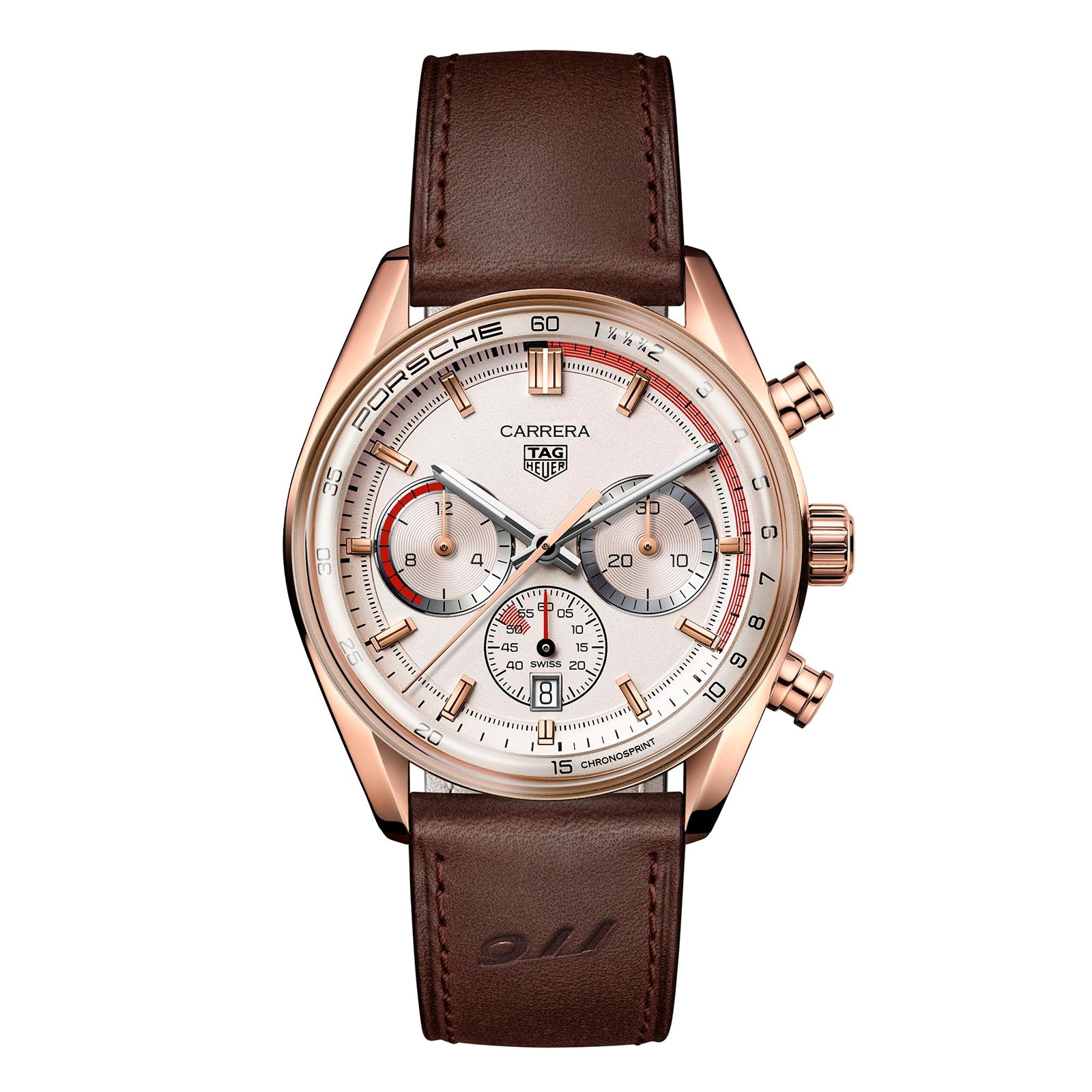 68669BBC-7275-F5A0-0DF6-9944E5ED3071.jpg TAG Heuer Carrera Chronosprint X Porsche Special Edition 42mm Mens Watch Beige CBS2040.FC8318 - Image 1