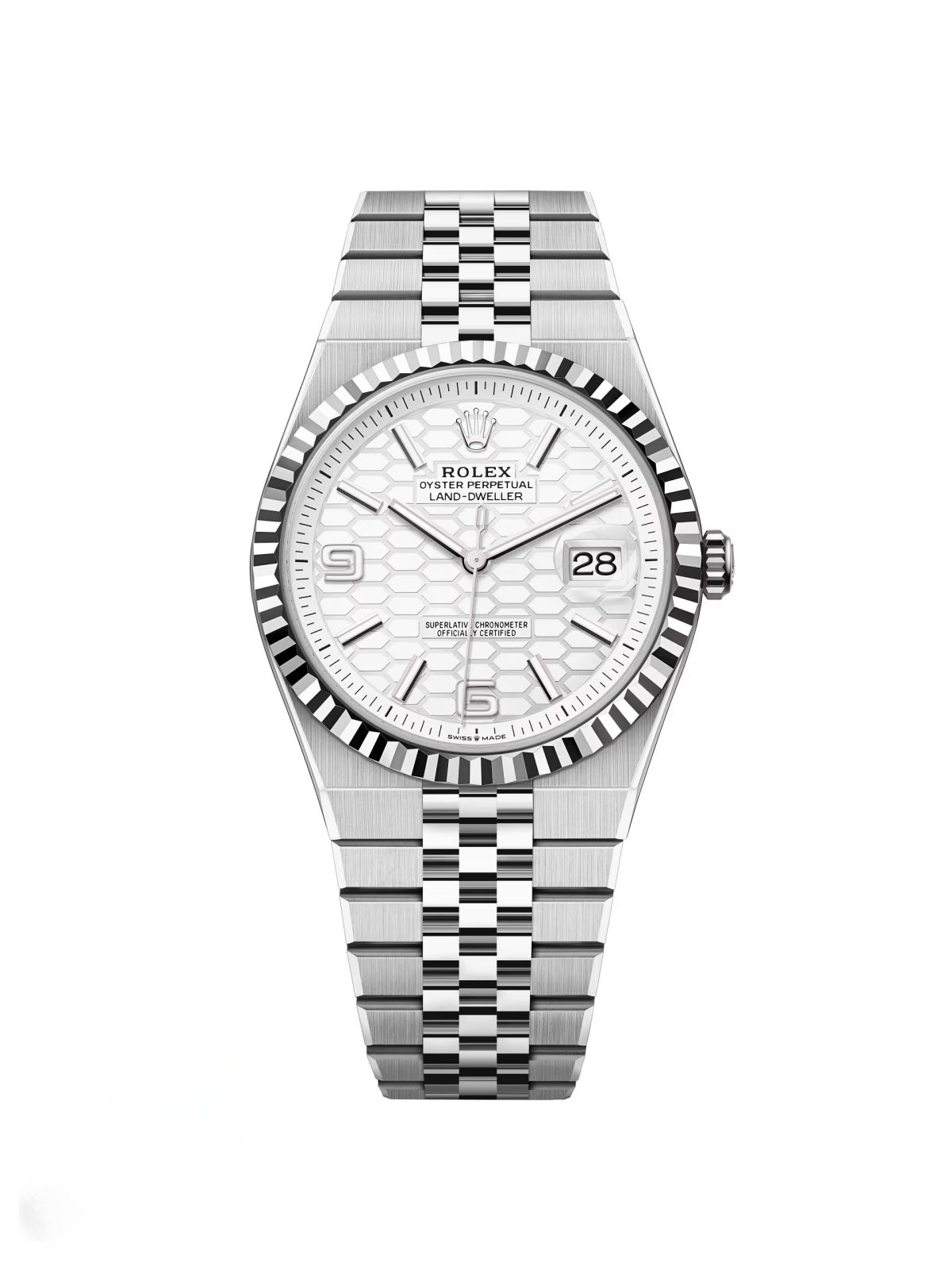 6D9311E9-31BE-F4A5-C71C-8B78E61F7E30.jpg Rolex Land-Dweller 127334-0001 White Honeycomb Dial White Rolesor Jubilee Bracelet 40mm - Image 1