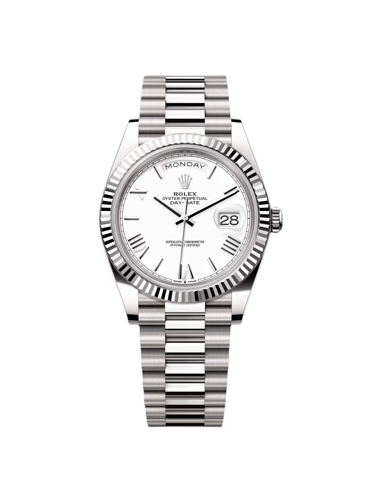 6EADFBDD-1F12-A192-74BF-DE9BC07A2905.png Rolex Day-Date President 40mm White Gold White Roman Dial - 228239 - Image 1