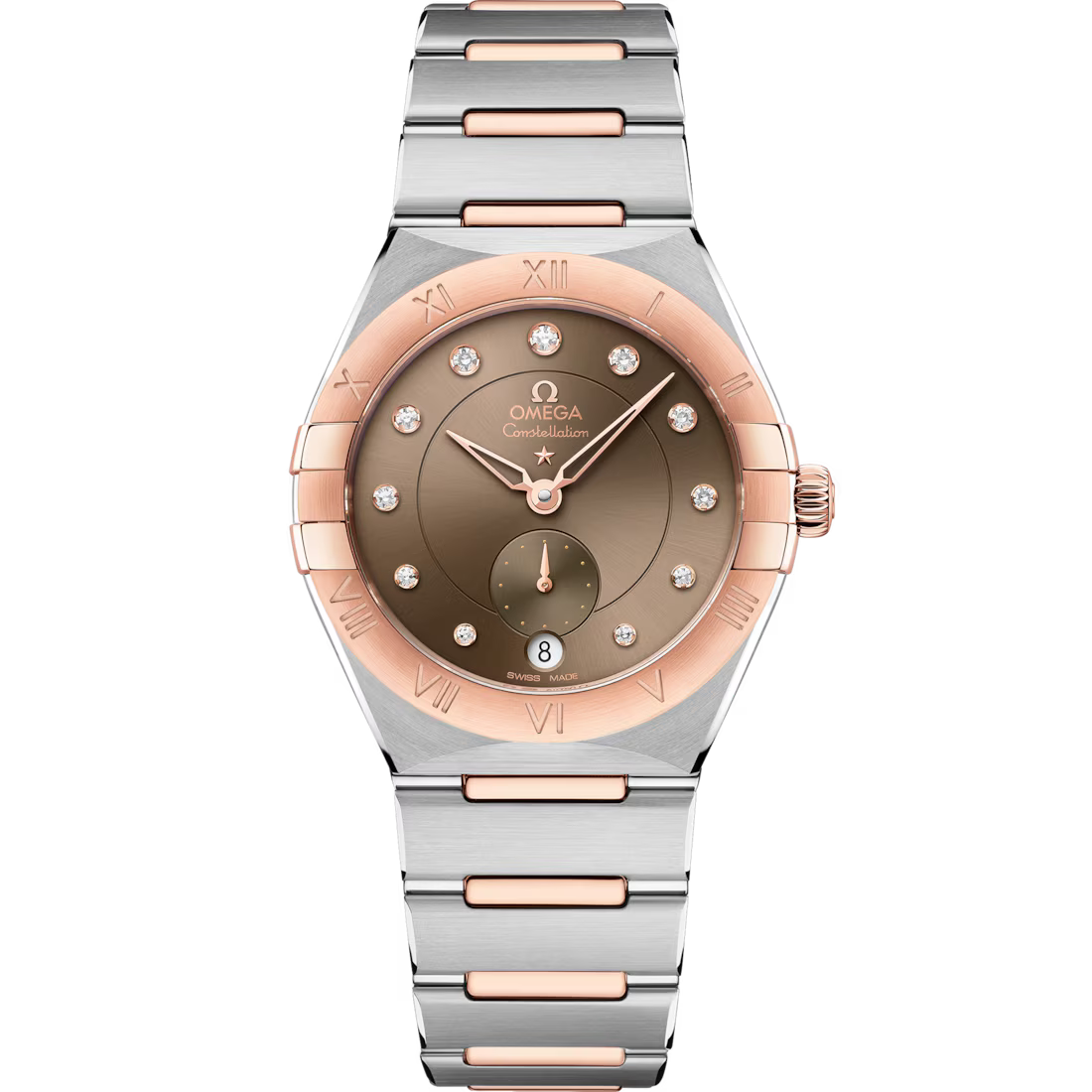 7231A697-5532-F008-07DE-7B65777C98F4.avif Omega Constellation 34mm Brown Dial with Diamonds Stainless Steel Sedna™ 18k Rose Gold Bracelet 131.20.34.20.63.001 - Image 1