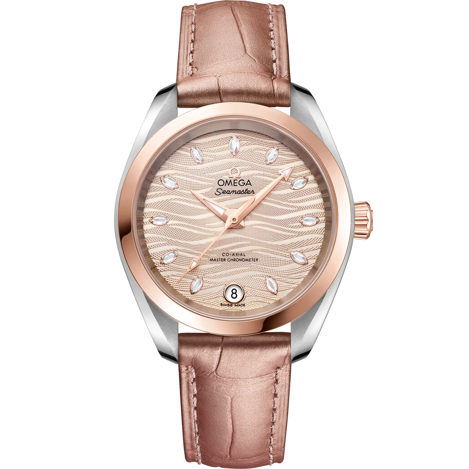 72C18F38-62FE-A812-B5AF-F7FF74B2E96E.png Omega Seamaster Aqua Terra 150M 34 mm Grey Dial with Diamonds Stainless Steel and Sedna™ 18k Rose Gold Strap 220.23.34.20.59.001 - Image 1